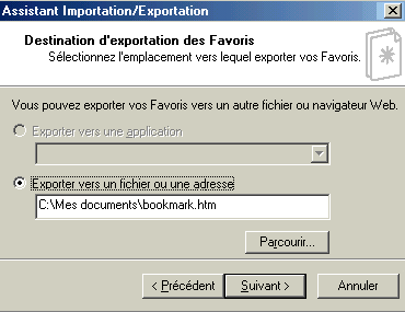 Assistant d'exportation Internet Explorer