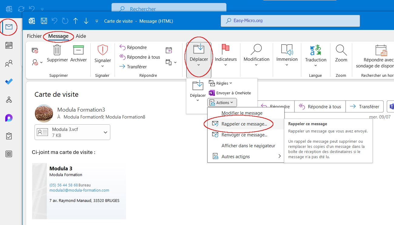 Rappeler un message Outlook déjà envoyé