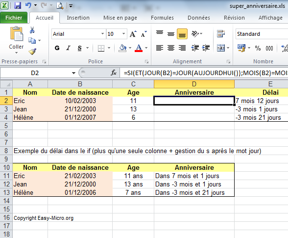 Easy-Micro [ FONCTIONS DE DATE - Anniversaire ] - Formations